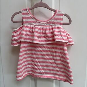 NWOT The Children's Place 2T Girls Pink & White Stripe Ruffled Off Sleeve Blouse
